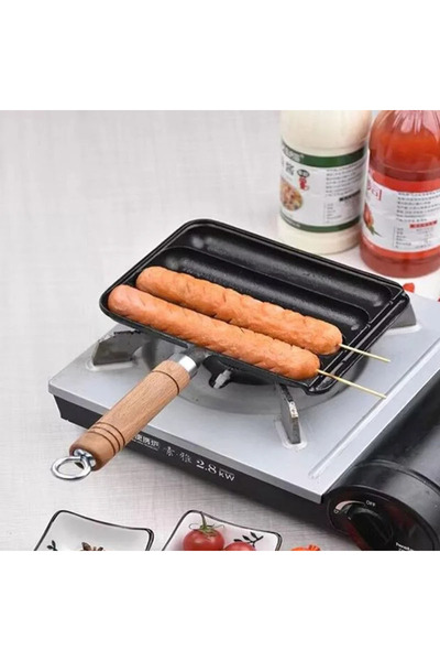 OEM Non-stick grill pan, durable cast iron and wooden handle, healthy cooking pan, 18x14 cm