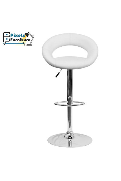 PixelsFurniture Set of 2 Pixel Furniture Bar Stools Adjustable Modern Design Swivel Leather Backrest Footrest
