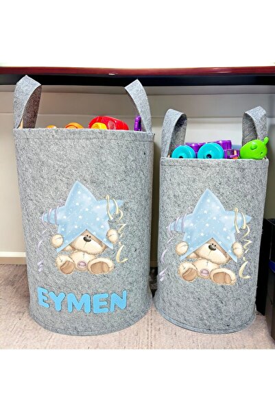 Trend Sizde Unisex Kişiye Özel İsimli Gri Baskılı Büyük Ve Orta Boy Bebek Çoc...