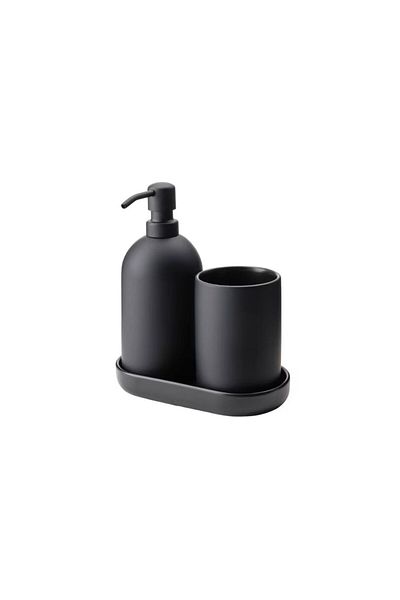 IKEA Bathroom set: brush holder + soap dispenser + glass dish, black, very elegant | GANSJÖN - IKEA