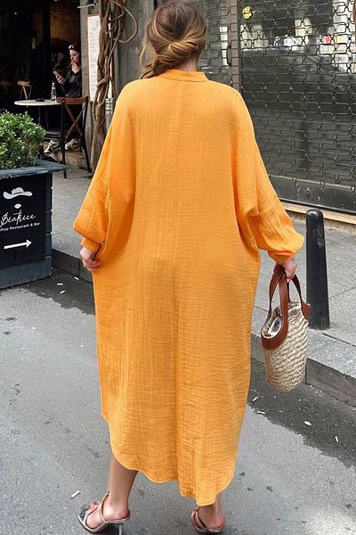 bacc Women's Mustard Oversize Half Placket Dress Bcbsk-25700-3515