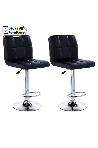 PixelsFurniture Set of 2 Pixel Furniture Bar Stools Adjustable Modern Design Swivel Leather Backrest Footrest