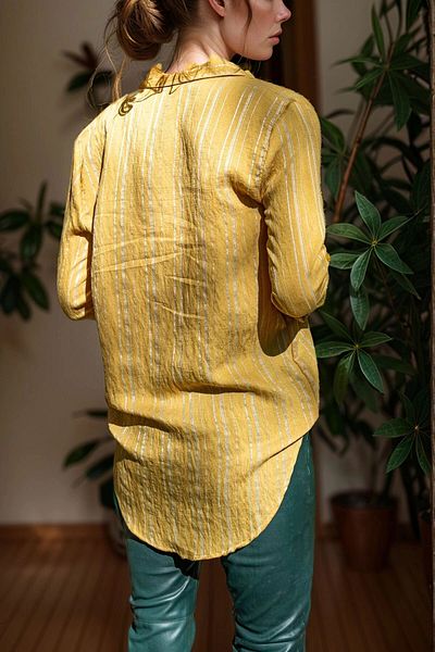 bacc Women's Yellow Dusty Rose Self-Textured Soft Single Pocket Shirt Bcbsk-25700-3266