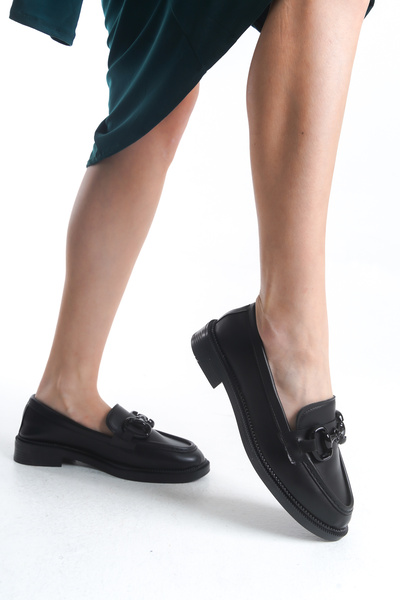 ZOLESSA Жіночі чорні лофери з чорною пряжкою, класичні туфлі зі шкіри, повсякденні, стильні та зручні туфлі