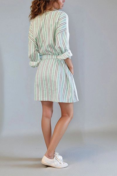 bacc Women's Green Self Belted Front Back Garnished Pocket Casual Dress Bcbsk-25700-3313