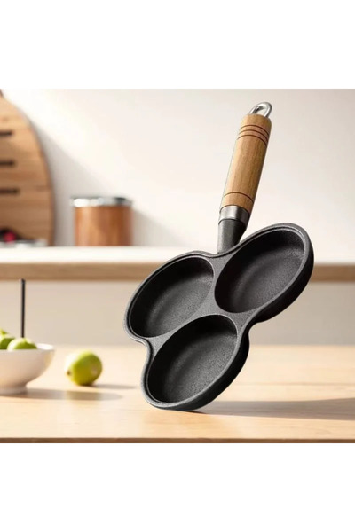 OEM Trio compartmented pan, non-stick for fast cooking, durable cast iron, 3 circular spaces