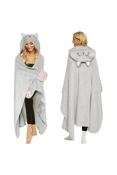 OEM Cozy Blanket with Hood and Sleeves, Kitty, Super Soft and Fluffy Flannel