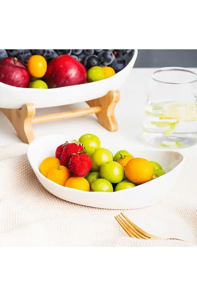 OEM Platou cu fructe, raft, cu suport din lemn natural, 3 boluri