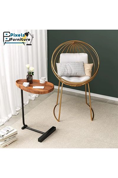 PixelsFurniture Pixel Furniture C-Shaped Side Table for Sofa and Bed, Solid Metal Base Table