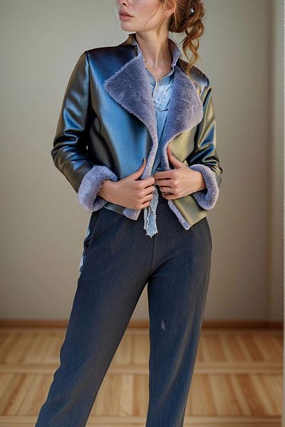 bacc Women's Anthracite Fur Inside Leather Crop Jacket Bcbsk-25700-3301