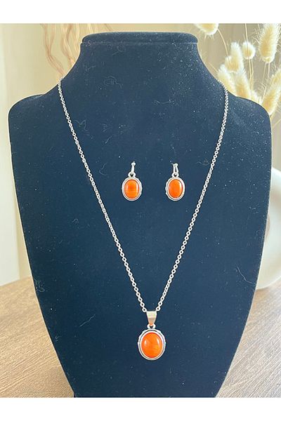 Büyük Hanım Retro Style Orange Elegant Women's Necklace Earring Set