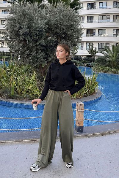 bacc Women's Khaki High Waist Elastic Waist Trousers Bcbsk-25700-3465