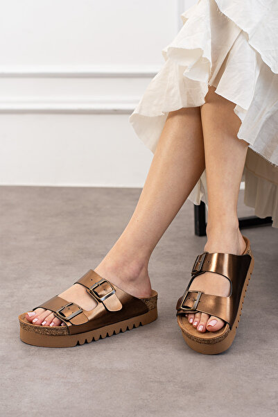 Uniqueqoop Tokyo Hakiki Deri Mantar Taban Ortopedik Yüksek Eva Kadın Terlik