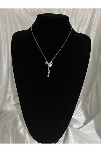 BEBA ACCESSORİES Taş Charmlı Kurdele Model Çelik Kolye