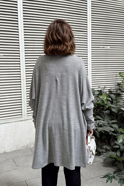 bacc Women's Gray Button Detailed Slit Soft Textured Long Cardigan Bcbsk-25700-3442