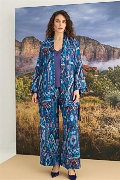 Lüx Wood Monami̇se 23122 Women's Etnic Patterned 3 Piece Pajama Set