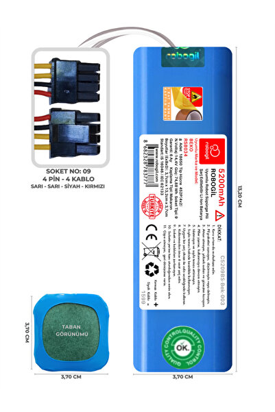 ROBOGİL Beko Rs8034 5200mah Uyumlu Bataryası Robot Süpürge Pili / Bataryası C5209m-bek001