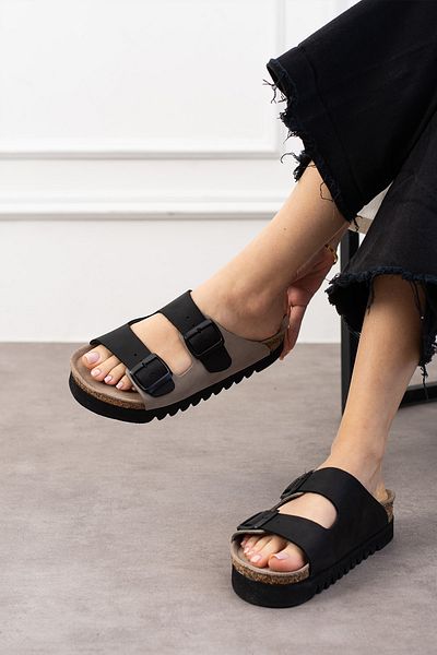 Uniqueqoop Tokyo Genuine Leather Cork Sole Orthopedic High Eva Women's Slippers