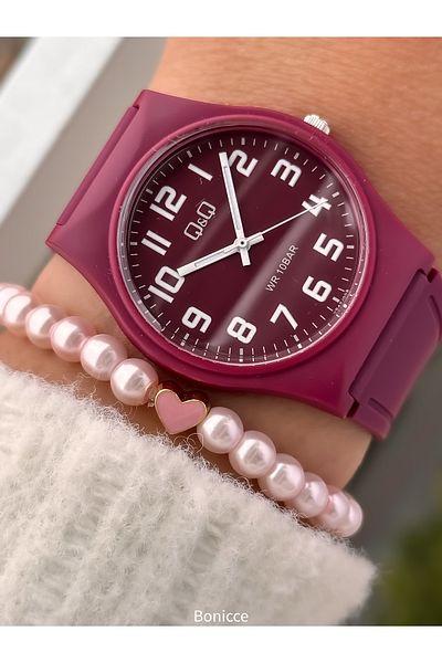 Q&Q Brand Pool Sea Use Suitable Claret Red Silicone Cord Girl's Digital Watch Bracelet Gift