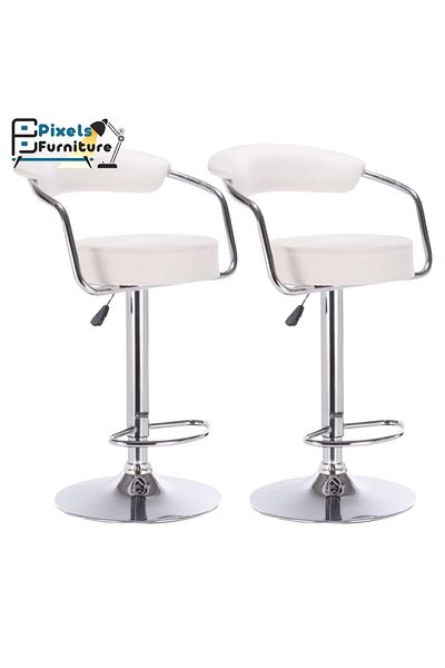 PixelsFurniture Set of 2 Pixel Furniture Bar Stools Adjustable Modern Design Swivel Leather Backrest Footrest