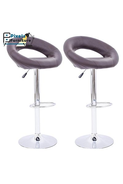 PixelsFurniture Set of 2 Pixel Furniture Bar Stools Adjustable Modern Design Swivel Leather Backrest Footrest