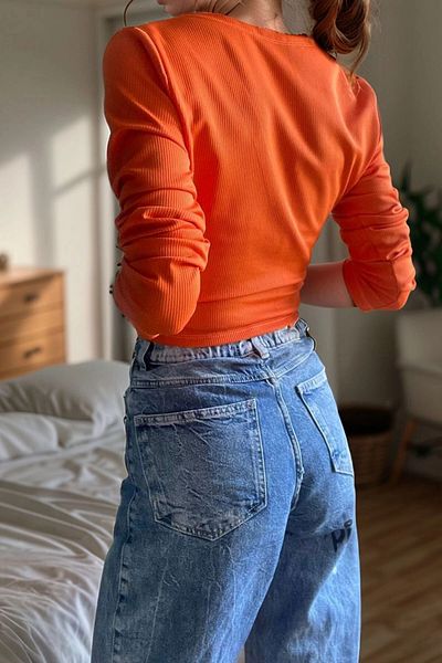 bacc Women's Orange Double Breasted Camisole Lycra Crop Blouse Bcbsk-25700-3324
