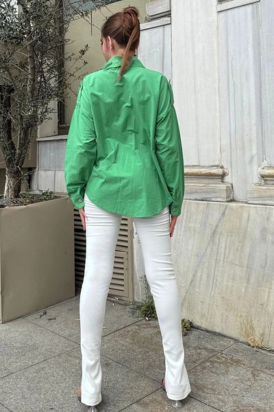 bacc Cămașă lejeră din popelin cu epoleți, verde, cu snap-on, cu știfturi Bcbsk-25700-3519