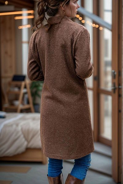 bacc Women's Brown Brown Leather Buckle Chain Garnished Judge Collar Stamp Coat Bcbsk-25700-3319
