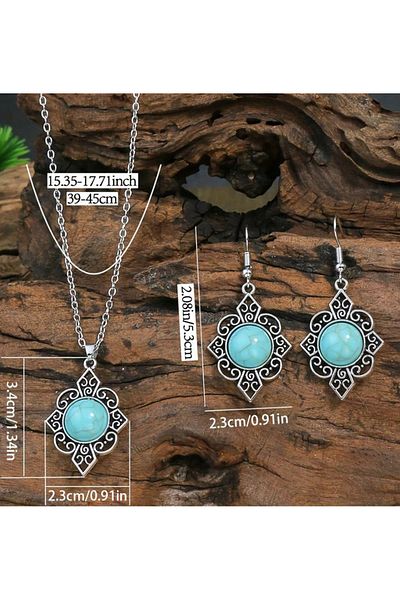 Büyük Hanım Vintage Style Blue Beads Ethnic Women Necklace Earrings Set