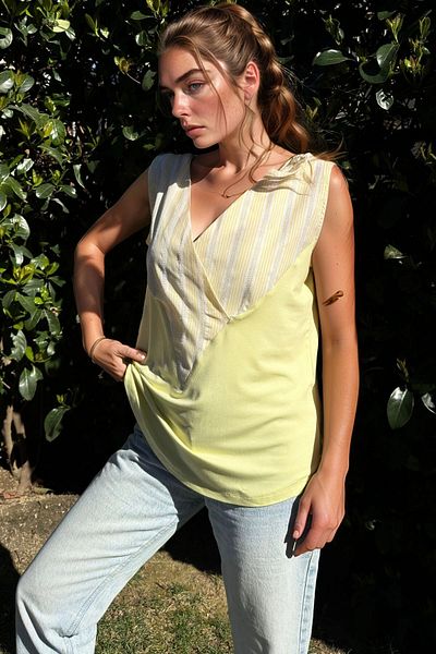 bacc Women's Yellow Collar Double Breasted Garnished Sleeveless Loose Blouse Bcbsk-25700-3430