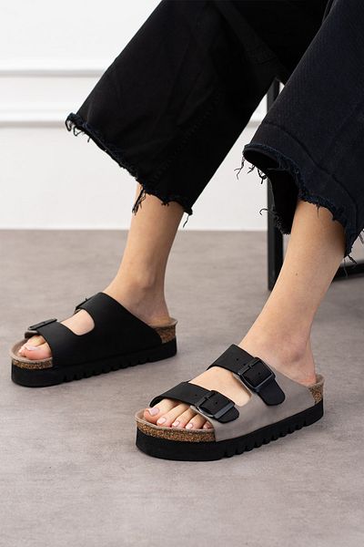 Uniqueqoop Tokyo Genuine Leather Cork Sole Orthopedic High Eva Women's Slippers