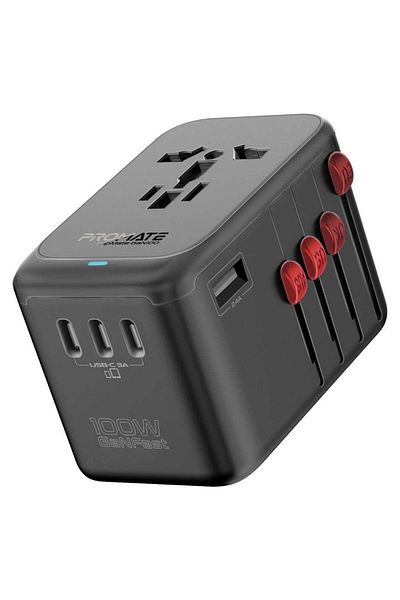 Promate Universal Travel Adapter with GaN Charge UK/EU/AU/US Black