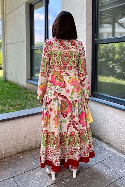 bacc Rochie de damă portocalie cu model cu talie lejeră cu curea Bcbsk-25700-3439