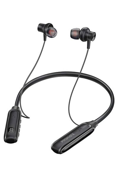 Promate Wireless Neckband Earphones, Bluetooth 5.3, LCD Screen, Black
