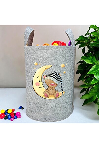 Trend Sizde Unisex Gri Bebek Çocuk Odası Oyuncak Çamaşır Sepeti
