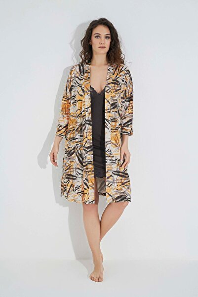 Lüx Wood 23102 Monamise Women's Patterned and Lace Dressing Gown Set