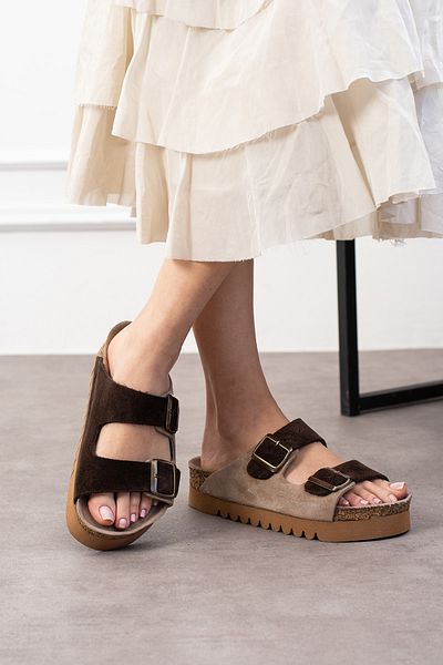 Uniqueqoop Tokyo Genuine Leather Cork Sole Orthopedic High Eva Women's Slippers