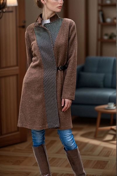 bacc Women's Brown Brown Leather Buckle Chain Garnished Judge Collar Stamp Coat Bcbsk-25700-3319