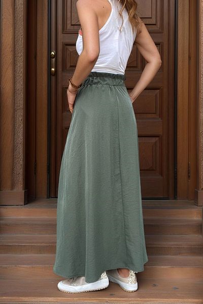bacc Women's Khaki Pocket Straw Detailed Elastic Waist Loose Skirt Bcbsk-25700-3389