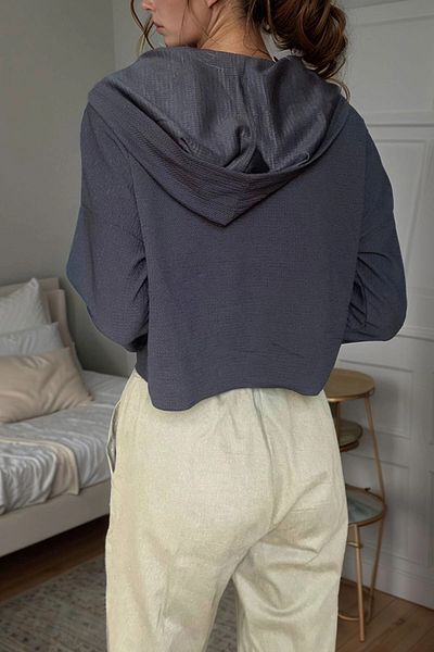 bacc Women's Black Self-Textured Zippered Hooded Crop Sweatshirt Bcbsk-25700-3322