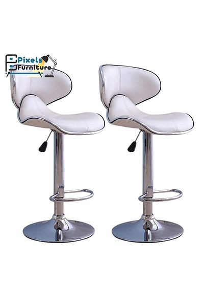 PixelsFurniture Set of 2 Pixel Furniture Bar Stools Adjustable Modern Design Swivel Leather Backrest Footrest