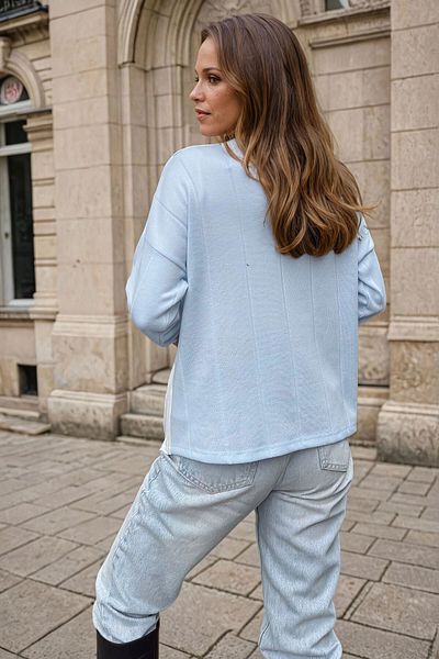 bacc Γυναικεία Baby Blue Soft Textured Oversize Ασύμμετρη Μπλούζα Bcbsk-25700-3513