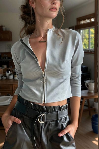 bacc Women's Gray Zippered Camisole Lycra Crop Blouse Bcbsk-25700-3323