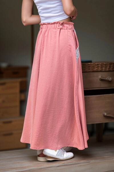 bacc Kadın Gül Kurusu Cebi Hasır Detaylı Beli Lastikli Salaş Etek Bcbsk-25700-3389