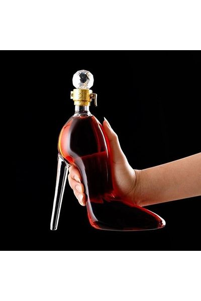 OEM Glass decanter, stiletto shoe shape, 350 ml, elegant for wine and whiskey