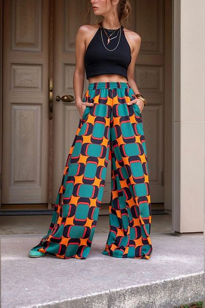 bacc Women's Emerald High Waist Loose Patterned Trousers Bcbsk-25700-3345