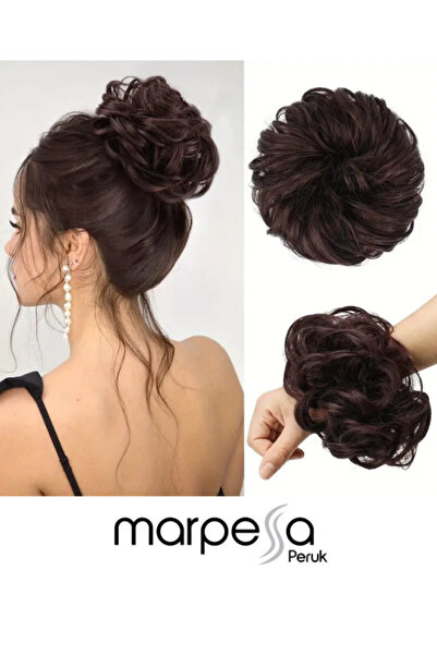 Marpessa Saçlı Lastikli Topuz Toka - Koyu Kahve