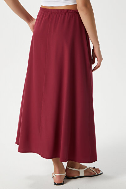 Ritnice Women's Seaside Burgundy Lined Elastic Waist Pocket Woven Long Skirt