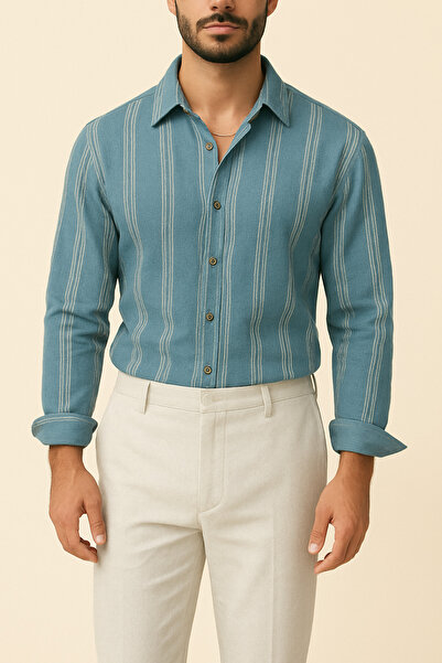 Hazhers Ανδρικό πουκάμισο Oversize με γιακά μακρυμάνικο λινό καλοκαιρινό πουκάμισο