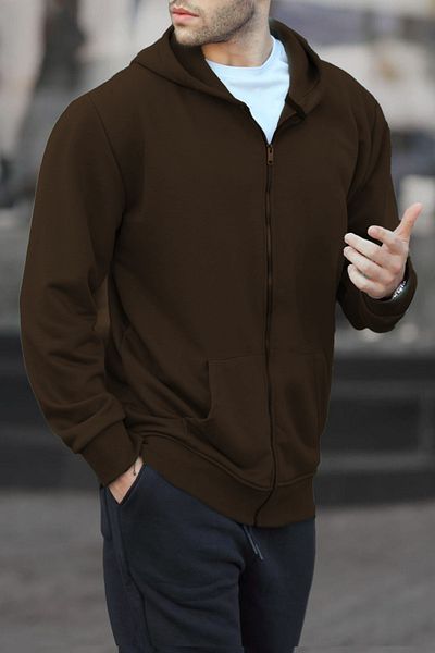 ruNadeS Men's Relax Fit Relaxed Cut Cotton Fleece Lined Double Pocket Zippered Hooded Sweatshirt Cardigan